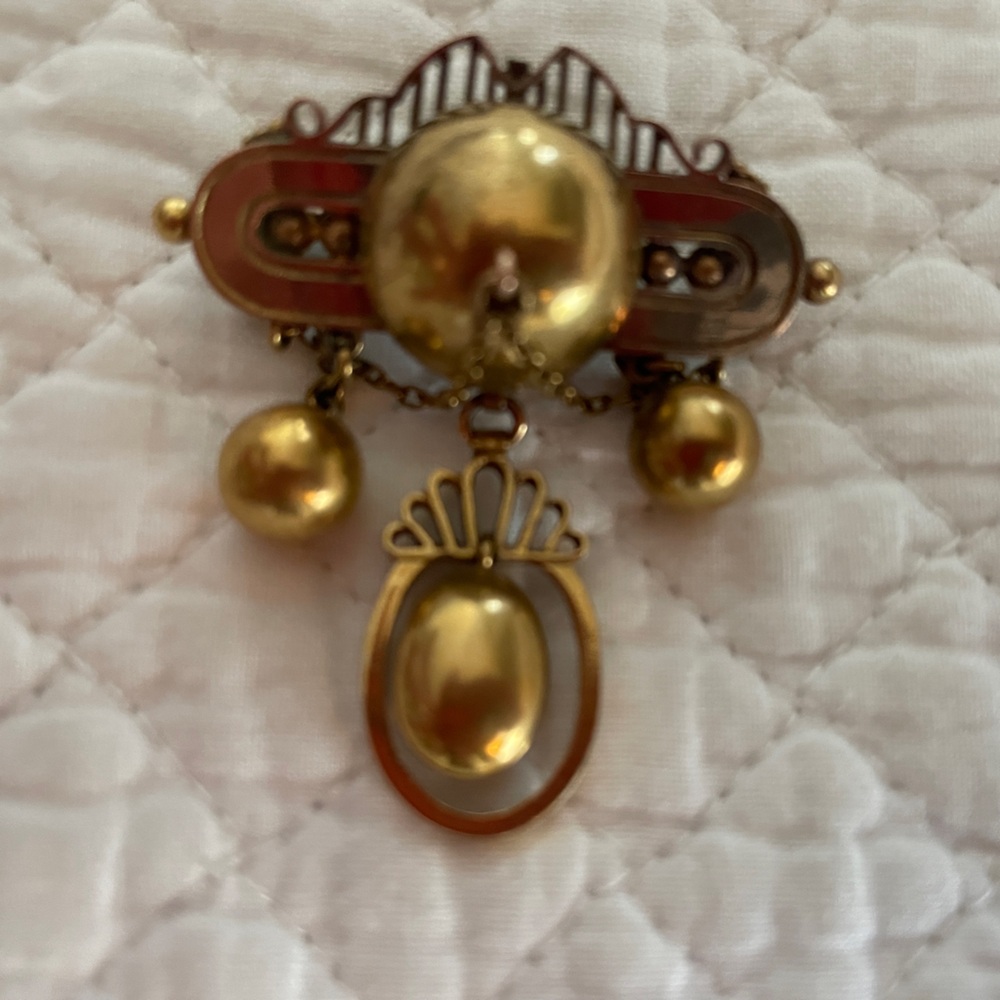 Gold Abstract Brooch with Dome and Wire Elements